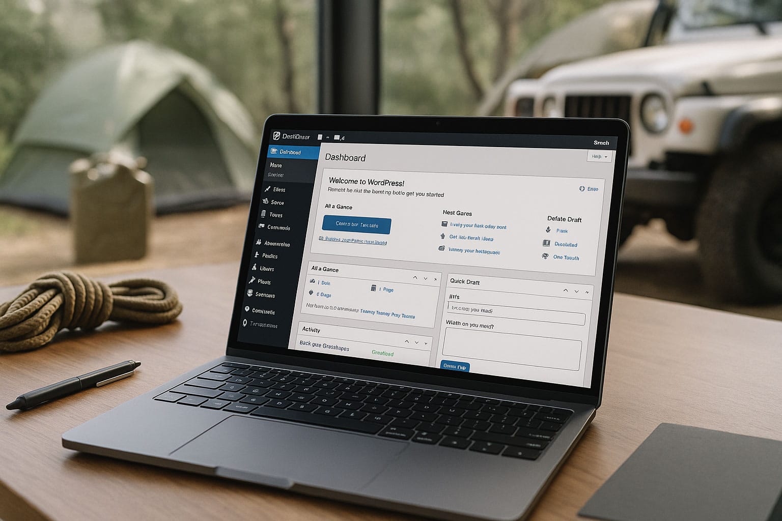 WordPress admin shown on a laptop after a PHP upgrade.